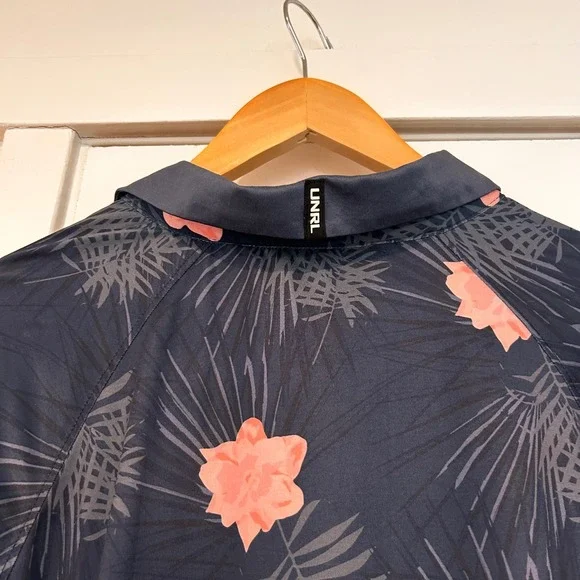UNRL Barstool Golf Polo Shirt Mens Large Navy Floral Tropical Performance Preppy - Picture 9 of 9